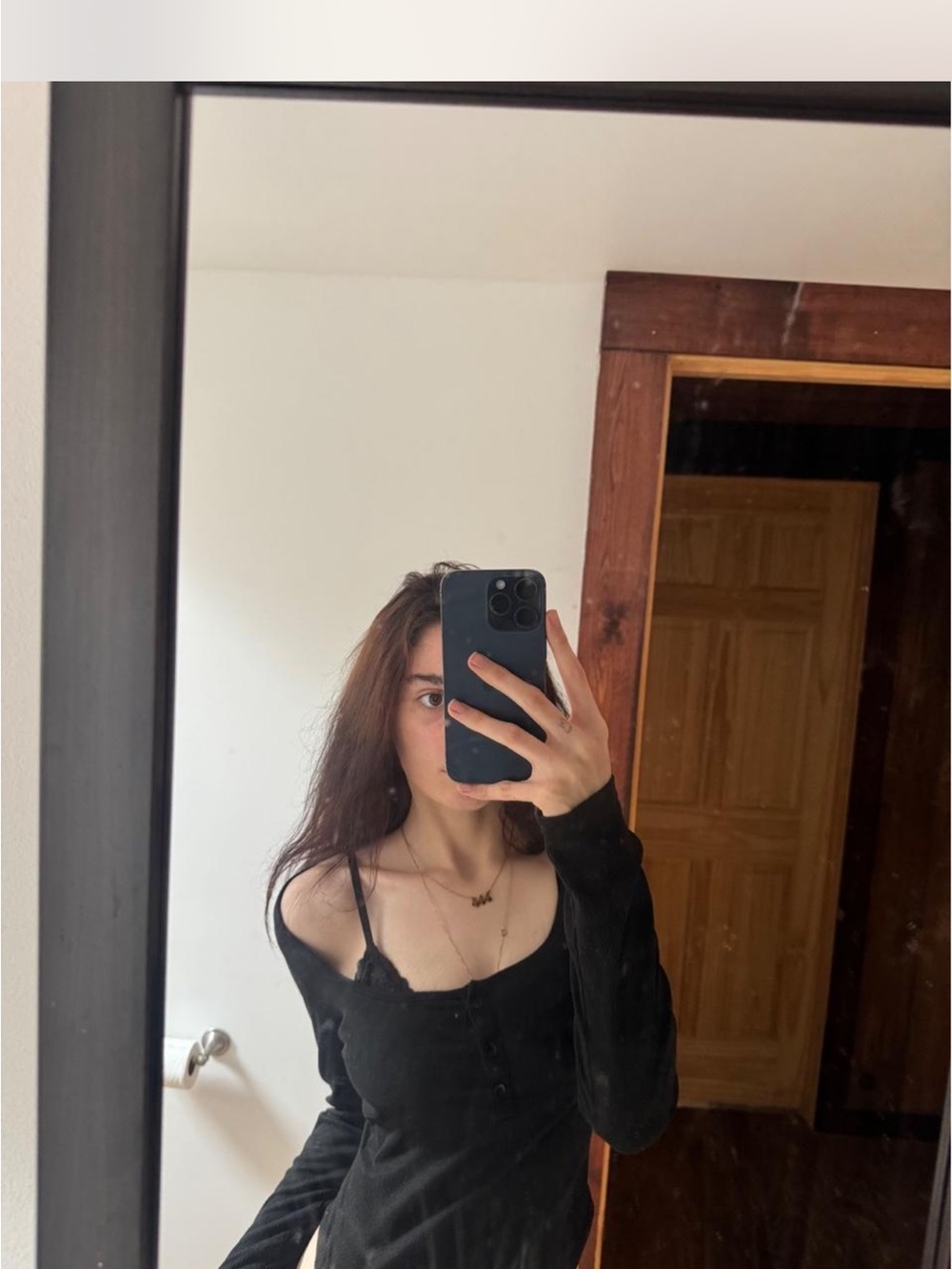 SHEIN Black Long-Sleeve Button-Front Cami Top